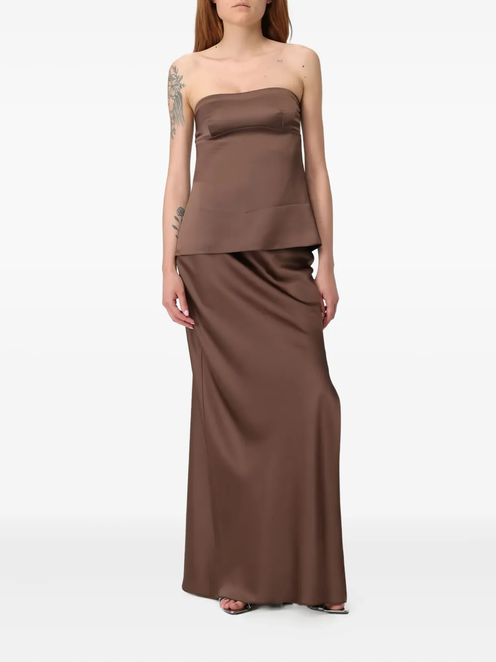 Patrizia Pepe Strapless gesmockte top - Bruin