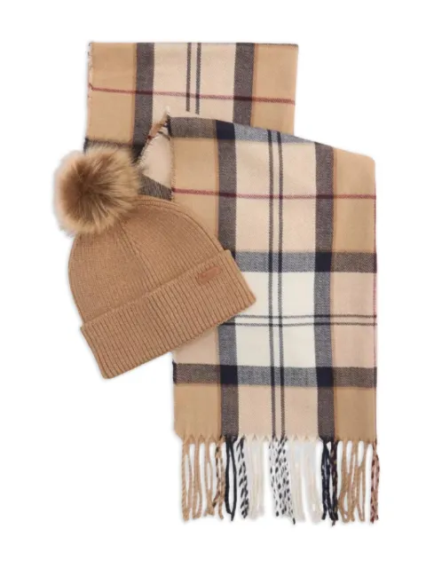 Barbour checked fringe-detail scarf set 