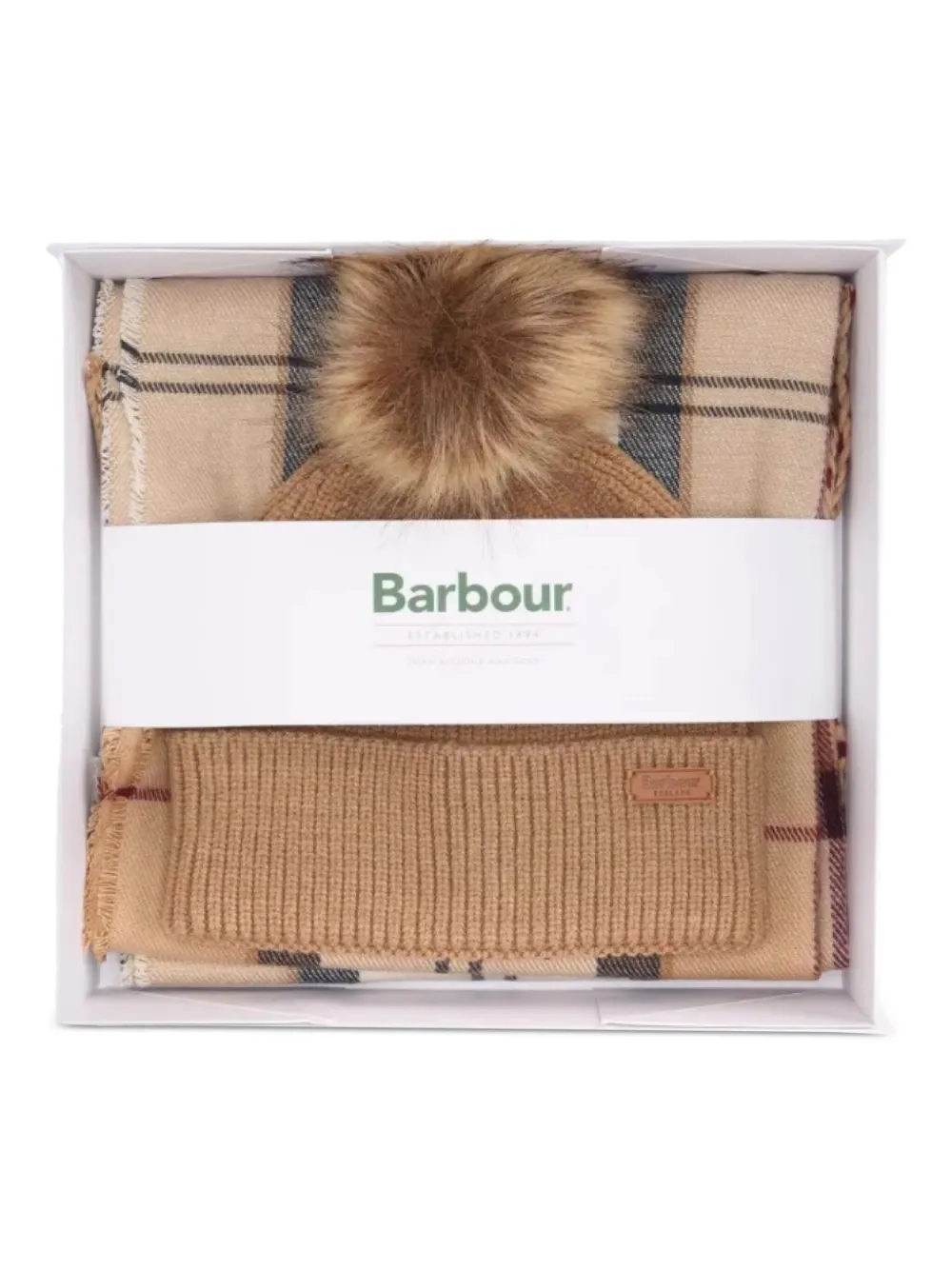 Barbour Checked Fringe-detail Scarf Set In Multi
