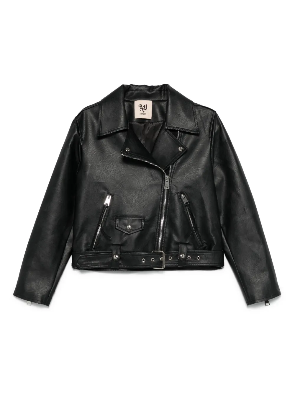 logo-embellished biker jacket