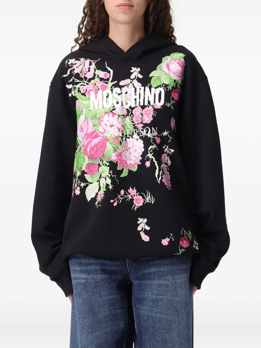 Moschino Floral-print Hoodie In Black
