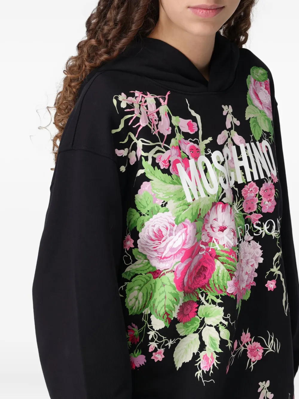 Moschino Floral-print Hoodie In Black