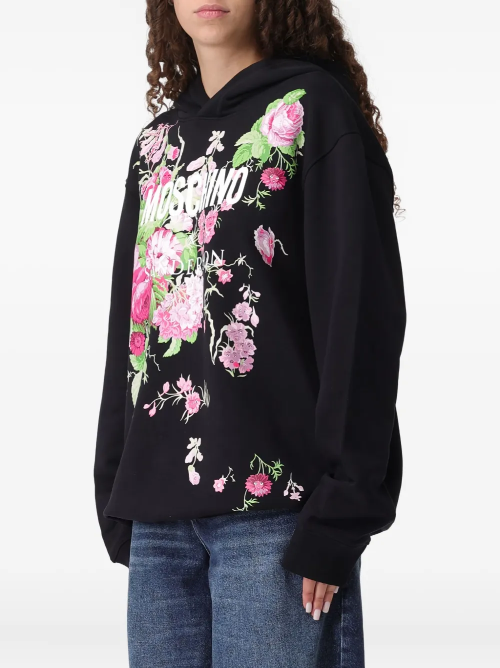 Moschino Floral-print Hoodie In Black