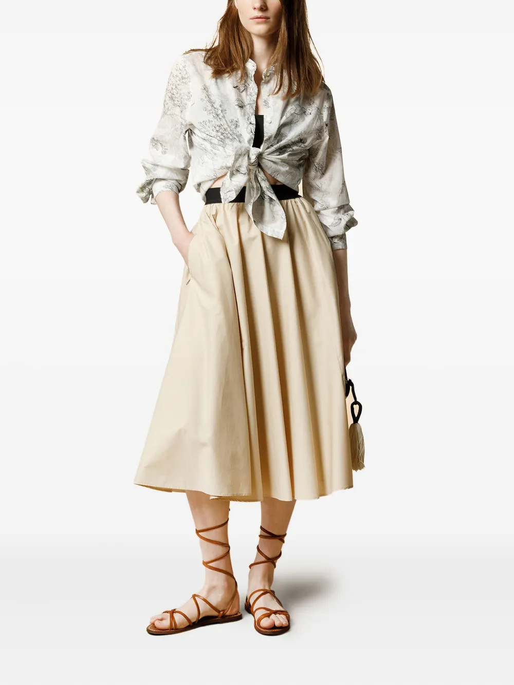 Seventy elastic-waistband pleated skirt - Beige
