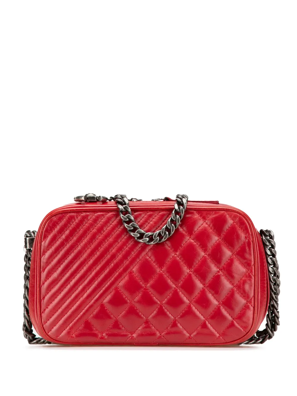 Pre-owned Chanel 2014-2015 Small Quilted Glazed Calfskin Coco Boy Camera Bag Crossbody Bag