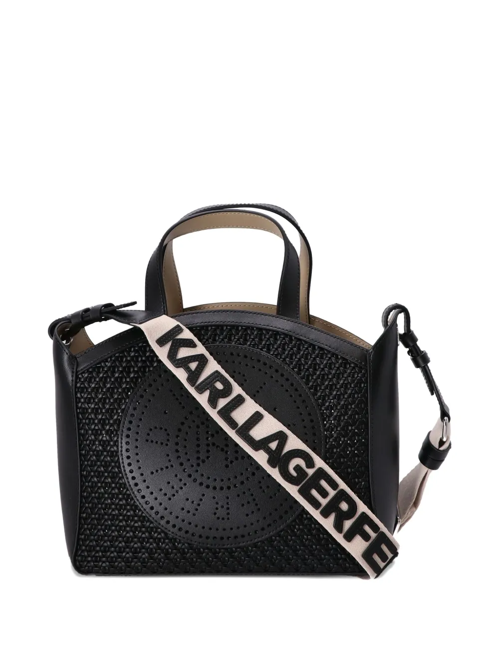 Karl Lagerfeld Kleine shopper met geperforeerd logo Zwart