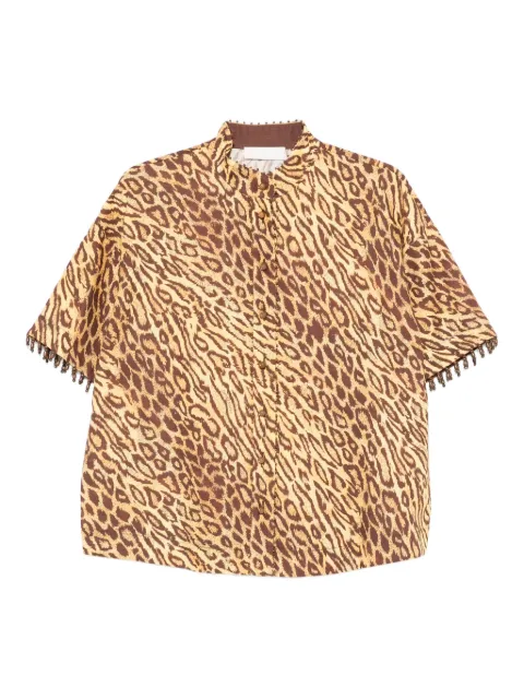 ZIMMERMANN leopard-print beaded-cuff blouse