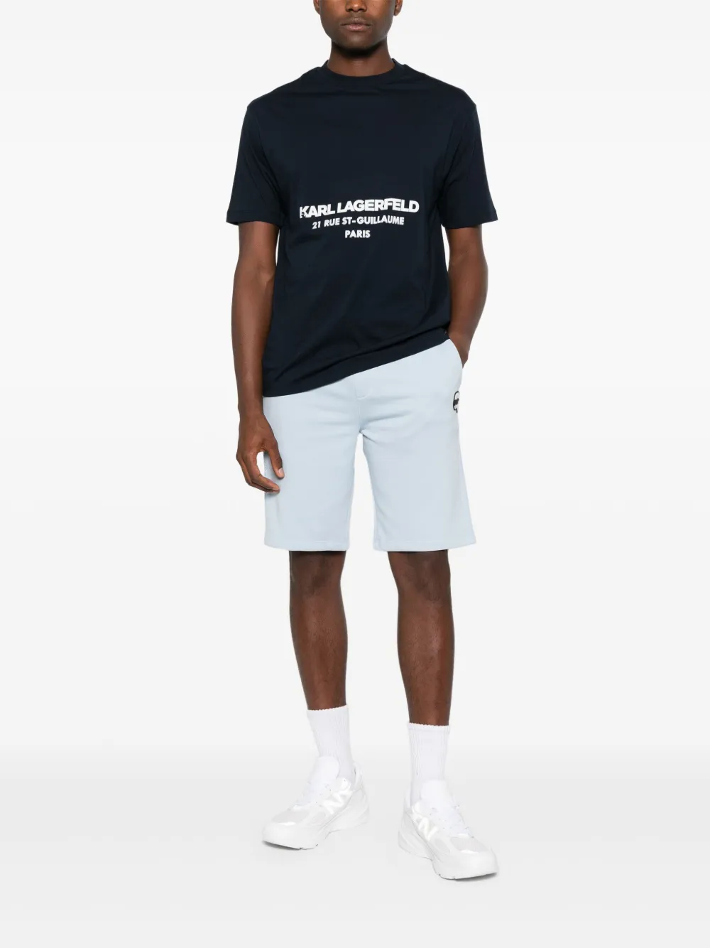 Karl Lagerfeld flocked-logo T-shirt - Blauw
