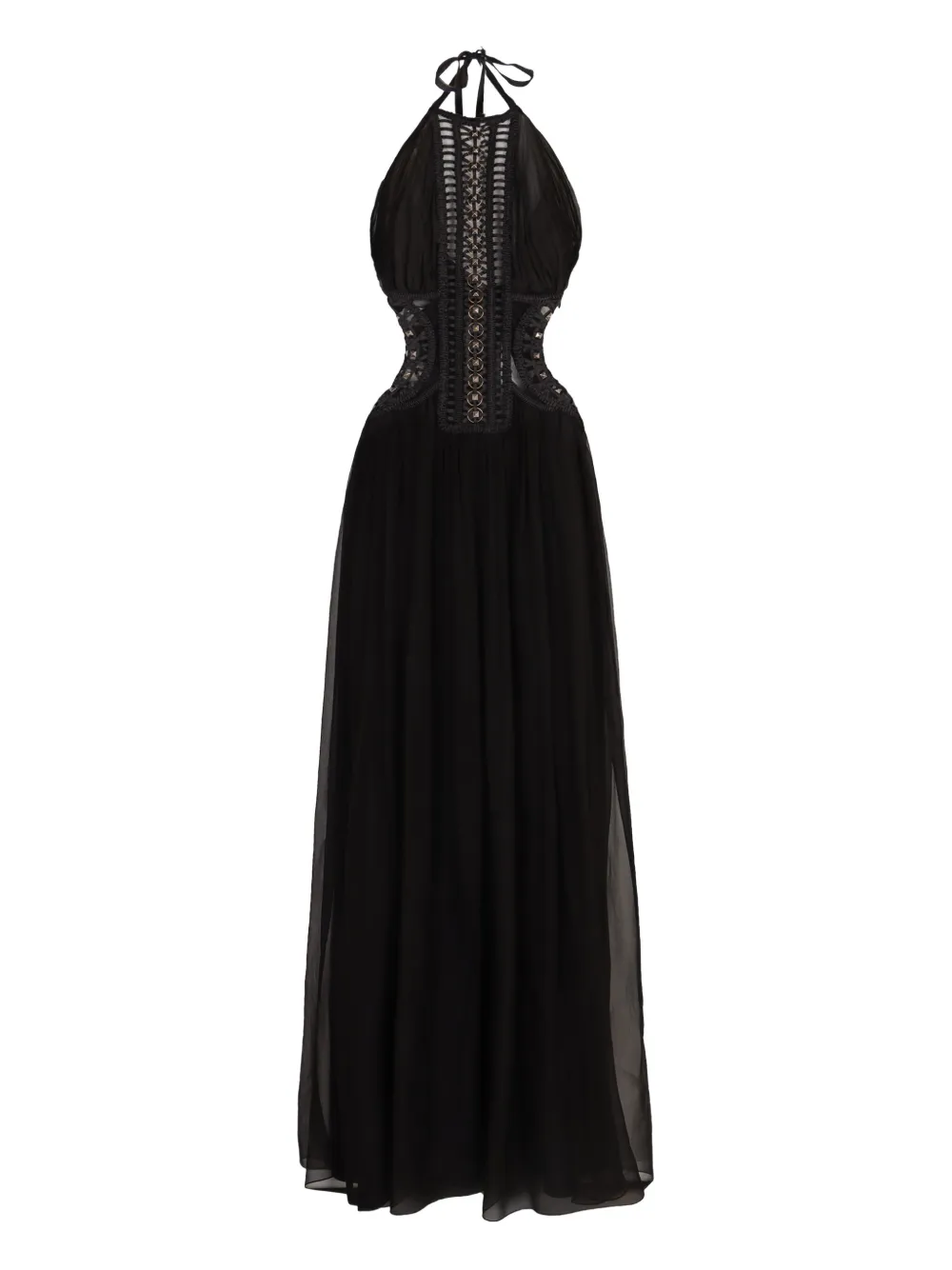 Alberta Ferretti halterneck embroidered tulle dress Zwart