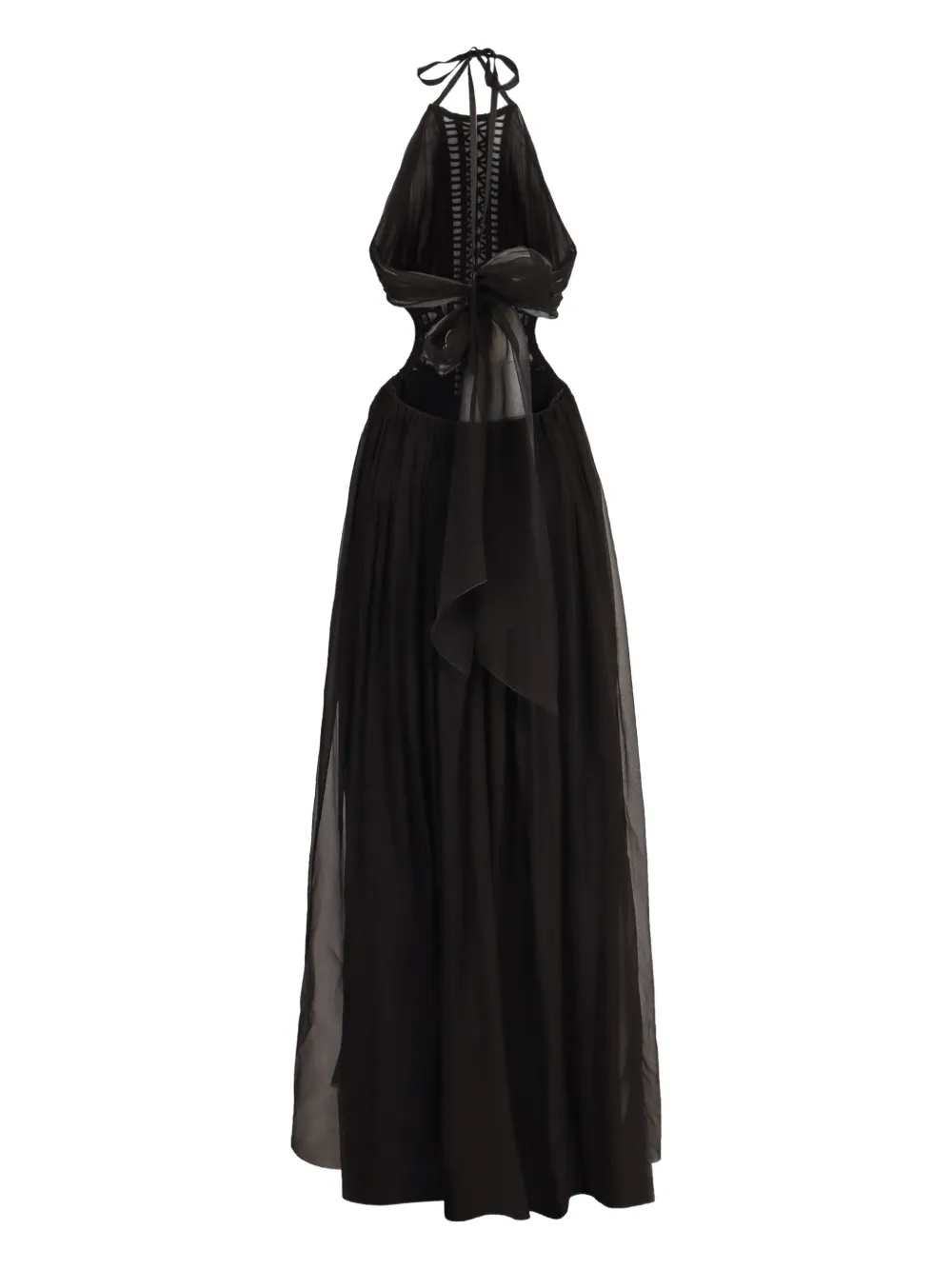 Alberta Ferretti halterneck embroidered tulle dress Zwart
