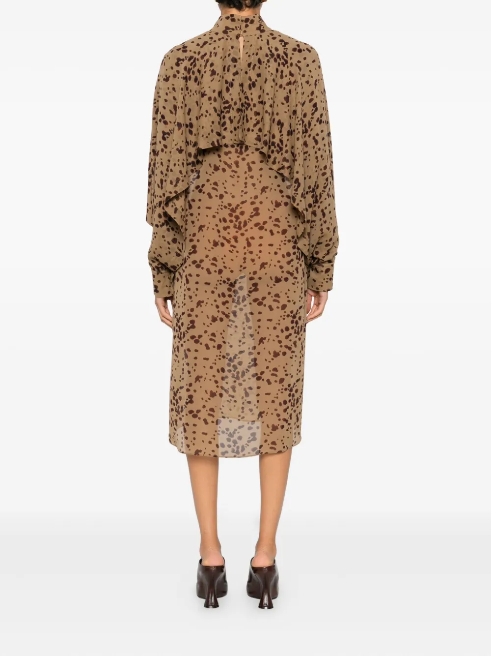 Ferragamo Midi-jurk met ruches en print Bruin