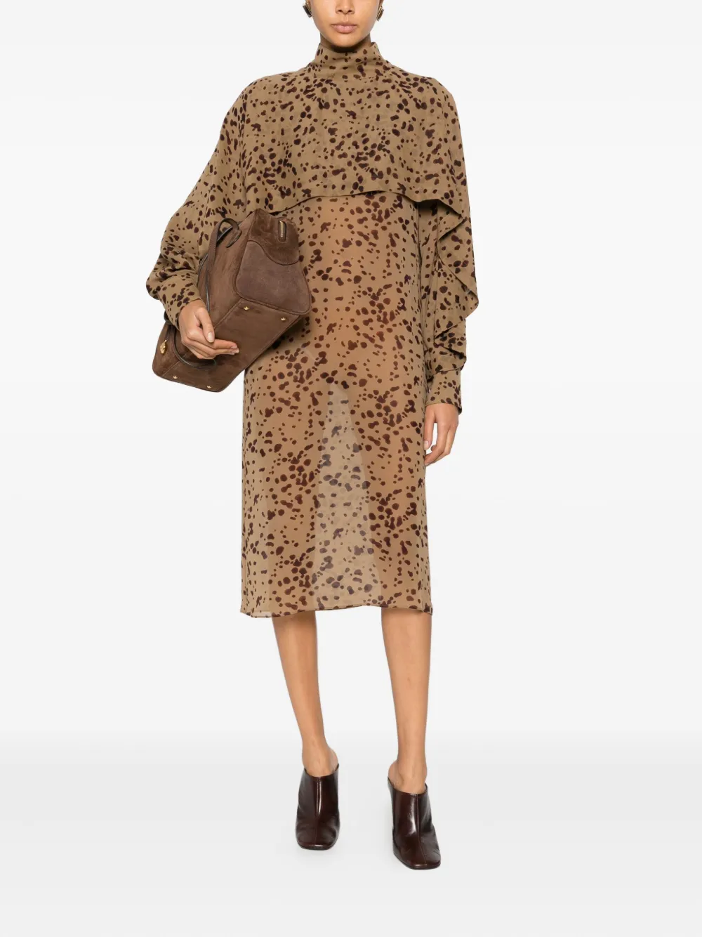 Ferragamo Midi-jurk met ruches en print - Bruin