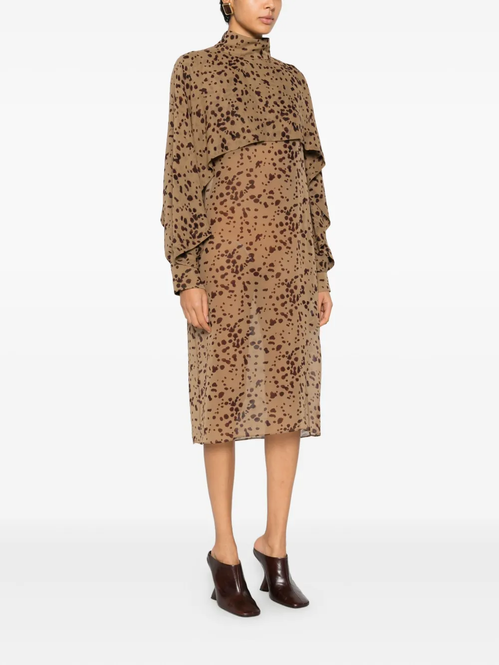 Ferragamo Midi-jurk met ruches en print Bruin