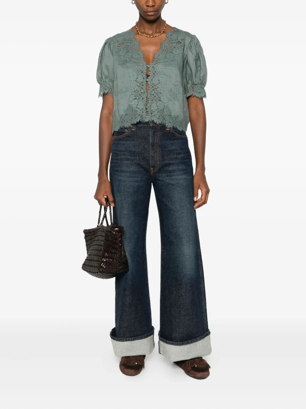DÔEN Idella lace-trimmed blouse - Blauw