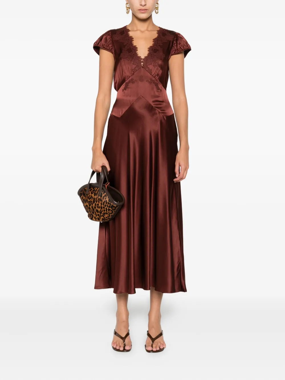 DÔEN lace-trimmed midi dress - Bruin