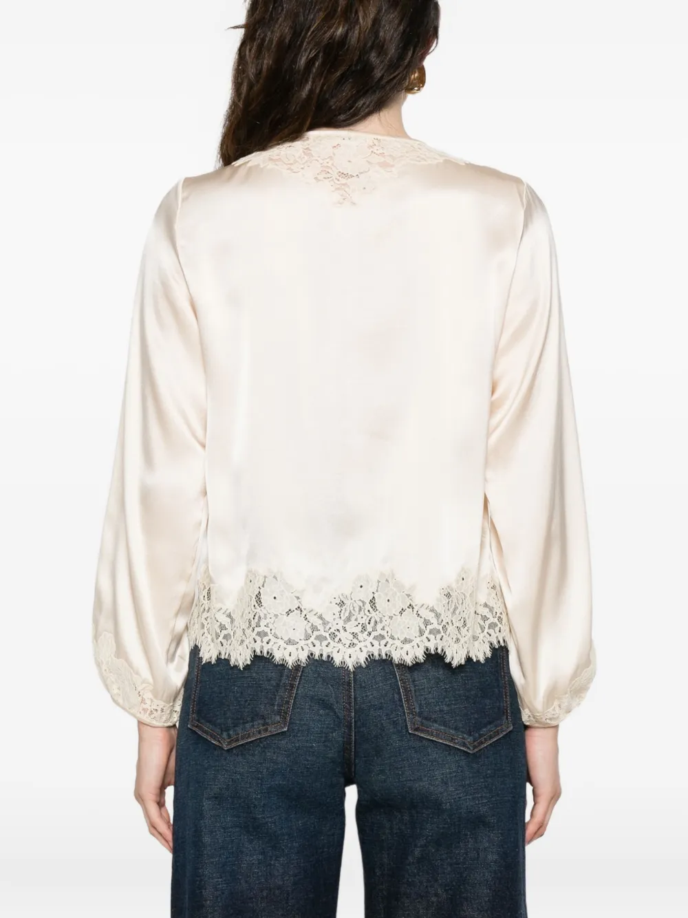 Doen Lucine Lace-trimmed Silk-satin Blouse In Neutral
