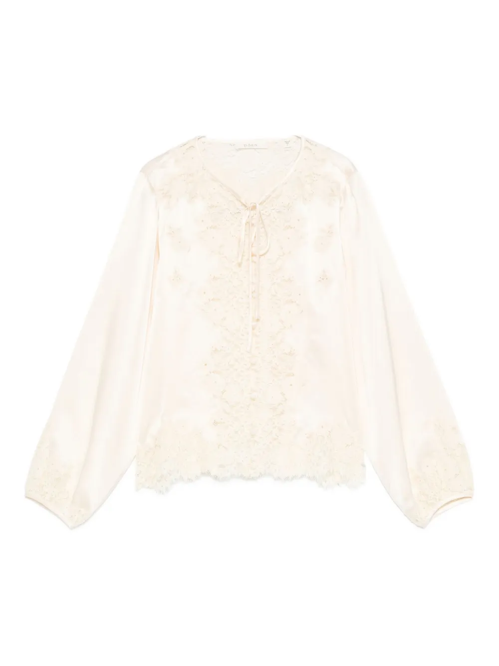 Doen Lucine Lace-trimmed Silk-satin Blouse In Neutral