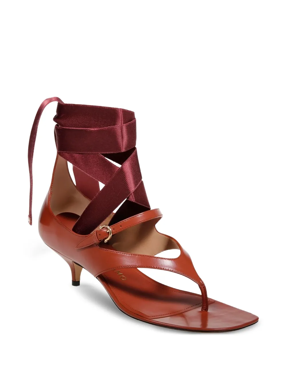 Ferragamo 40mm ribbon-tie leather sandals Red