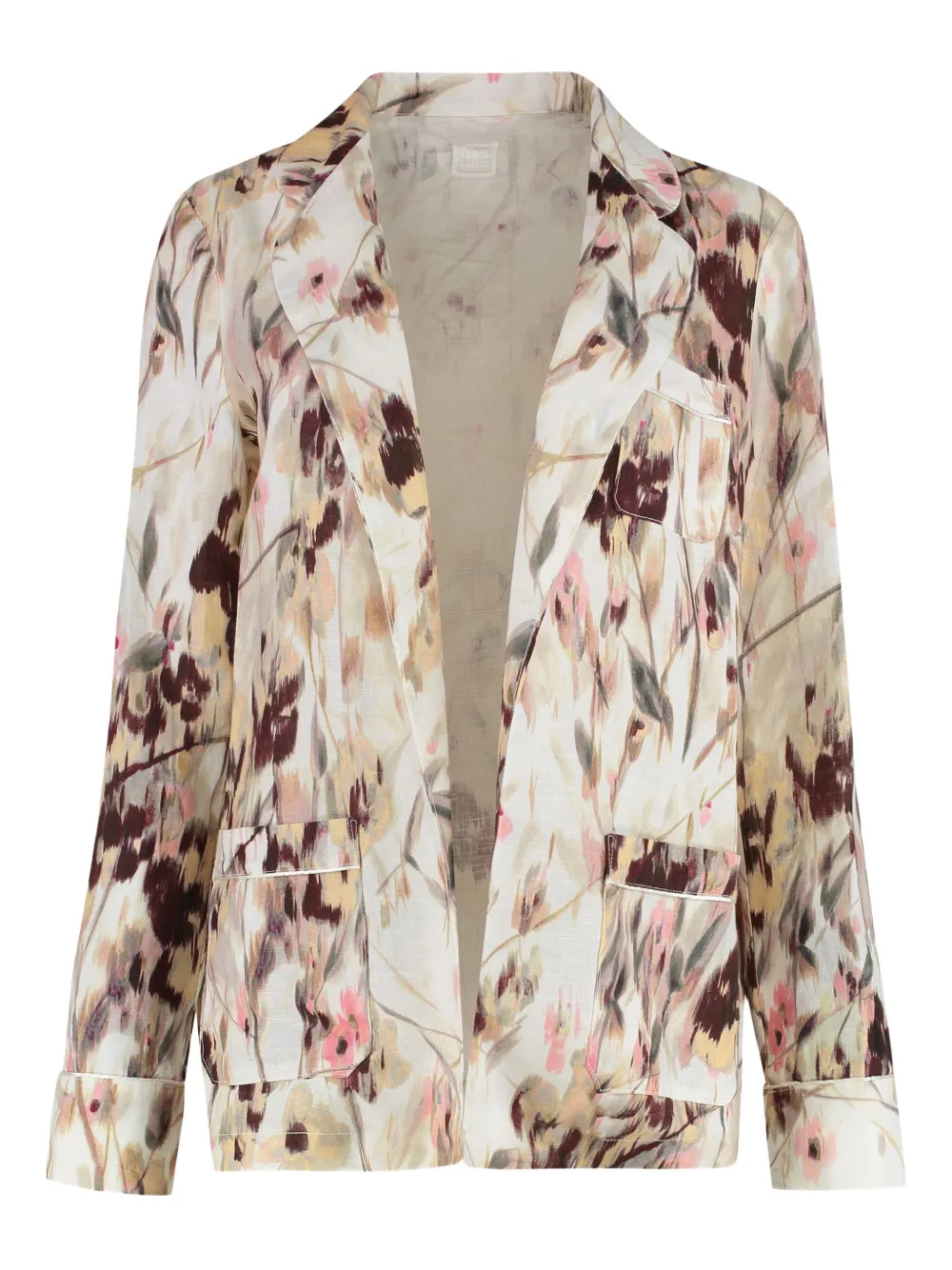 120% Lino floral-print linen blazer - ホワイト 120% Lino floral-print linen blazer - ホワイト