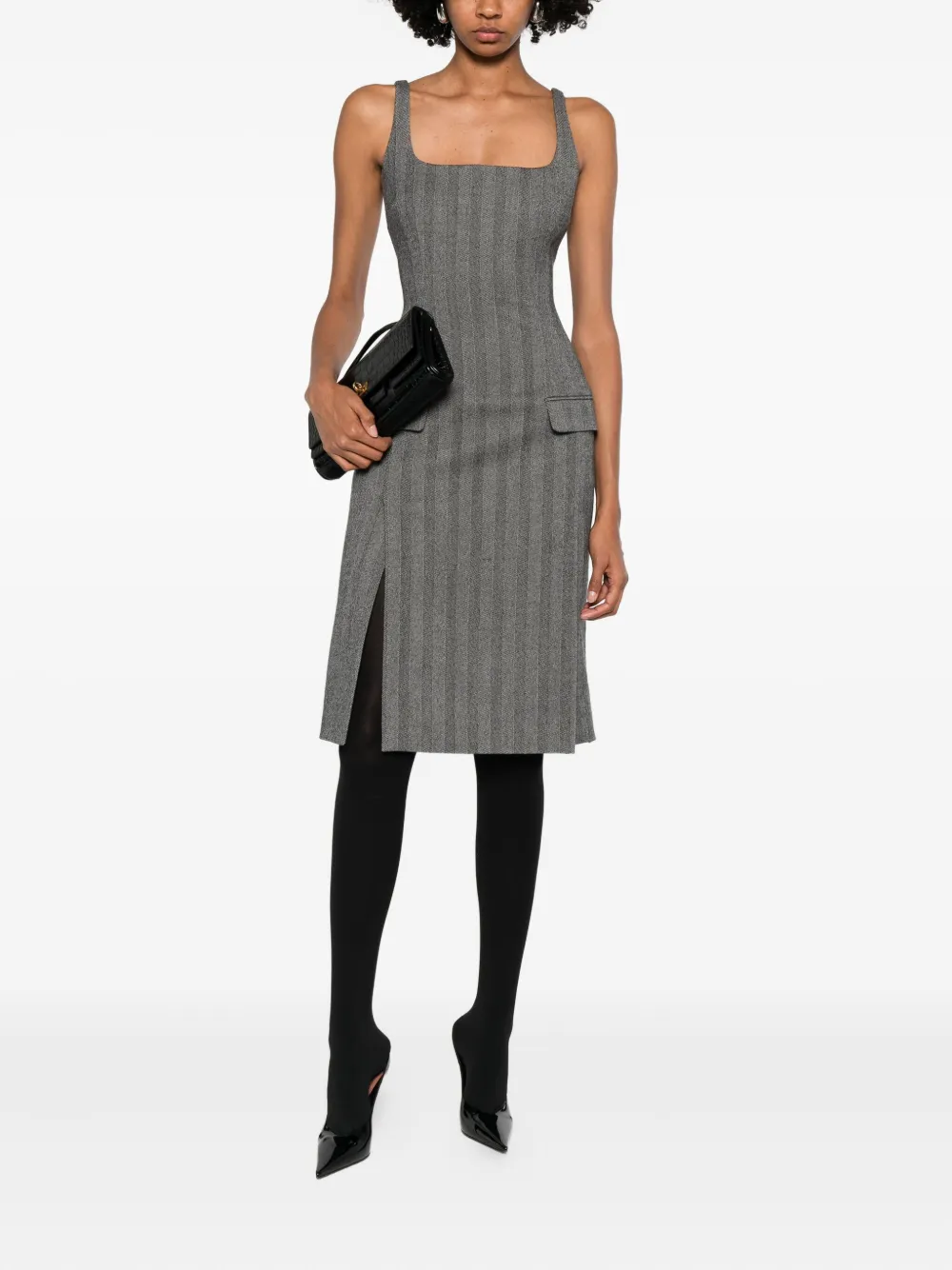 Ferragamo striped pleated midi dress - Grijs