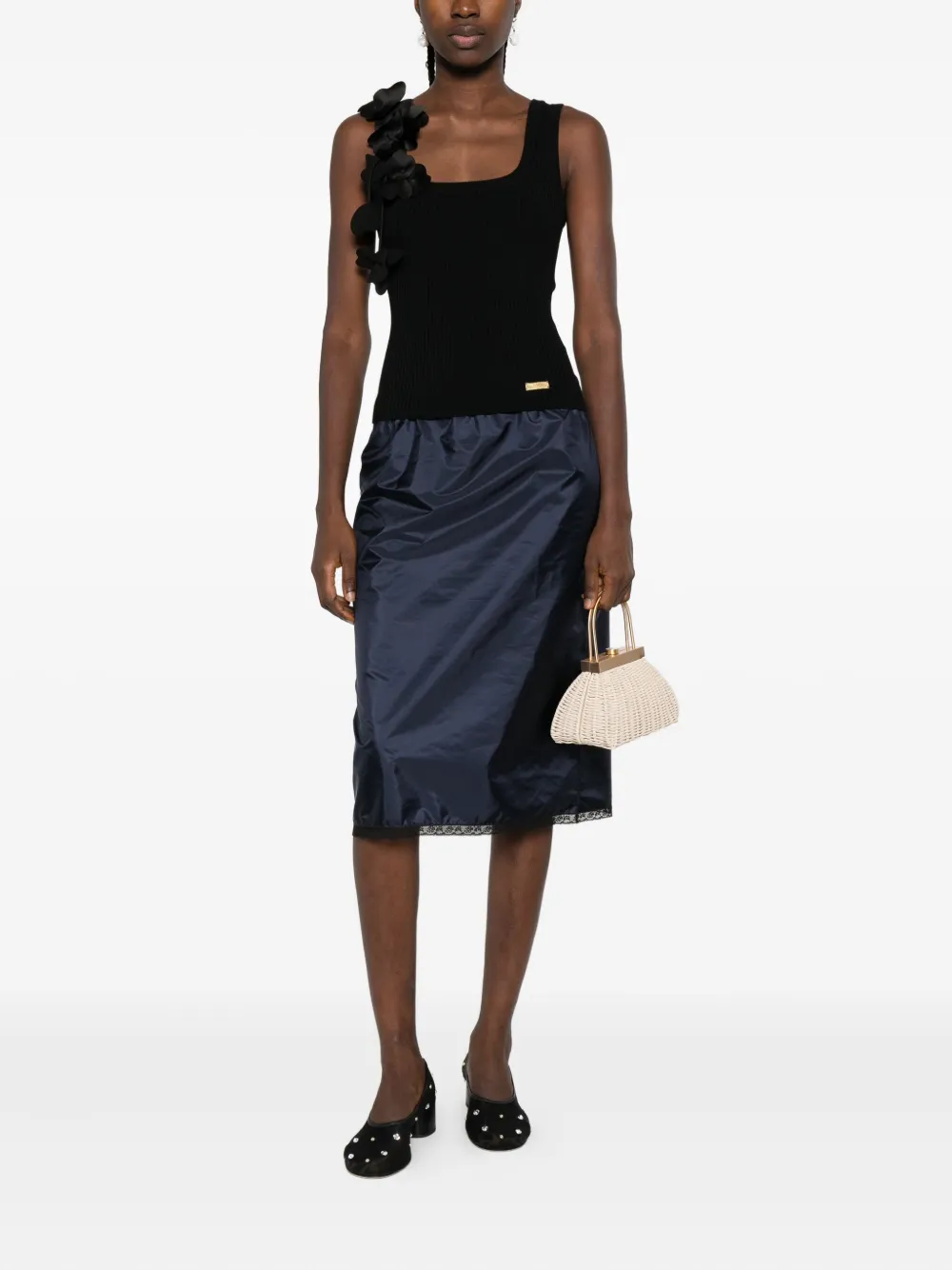 Aje Flower-appliqué Ribbed Tank Top In Black