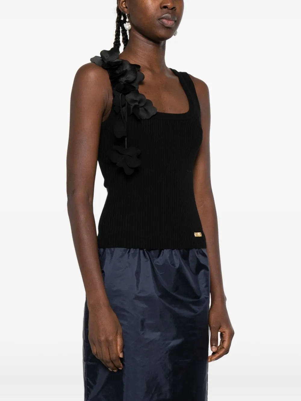 Aje Flower-appliqué Ribbed Tank Top In Black