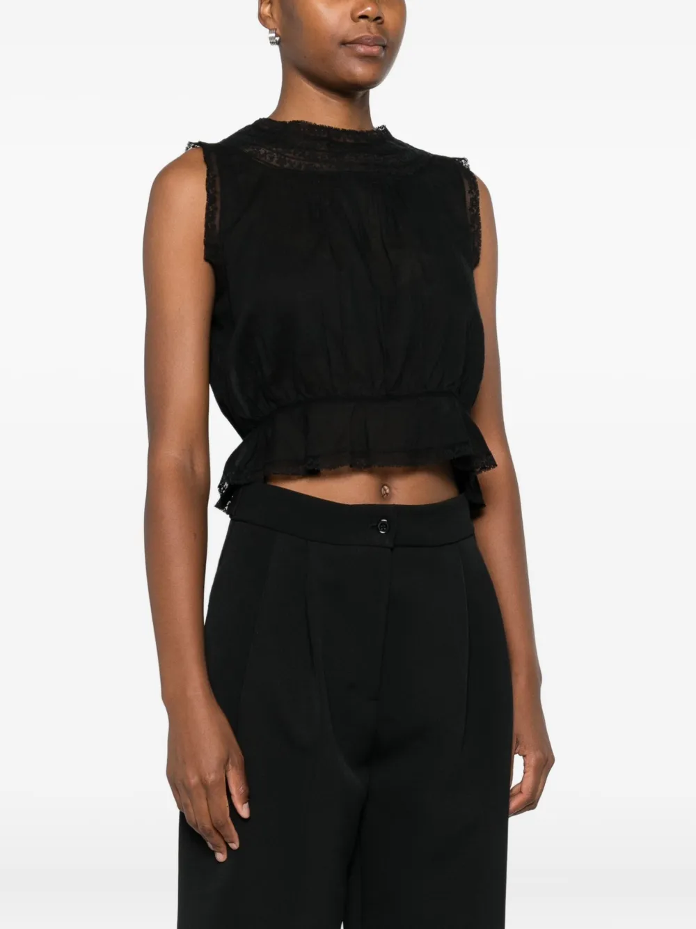 Doen Lilibet Lace-trimmed Sleeveless Top In Black