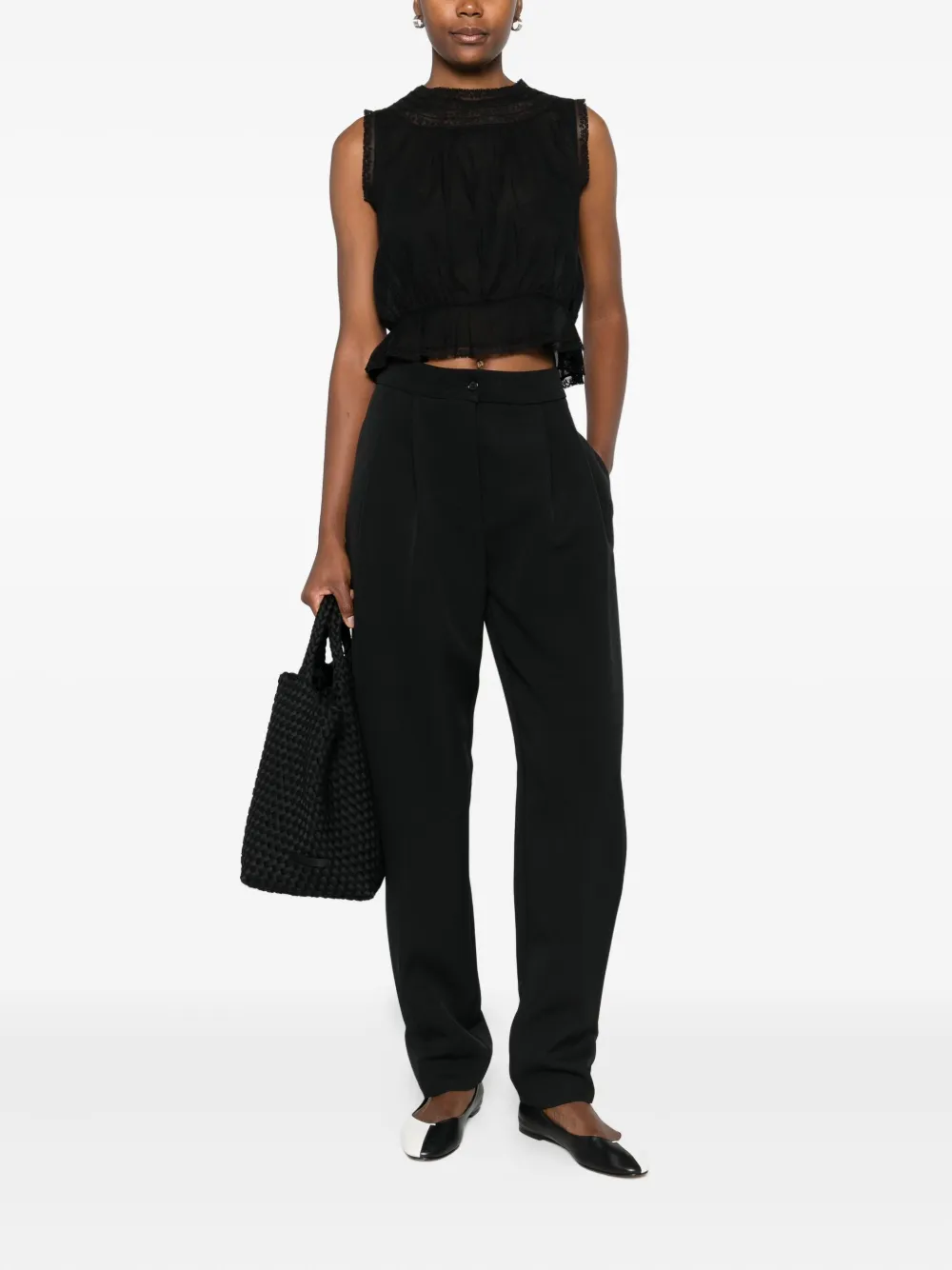 DÔEN Lilibet lace-trimmed sleeveless top - Zwart