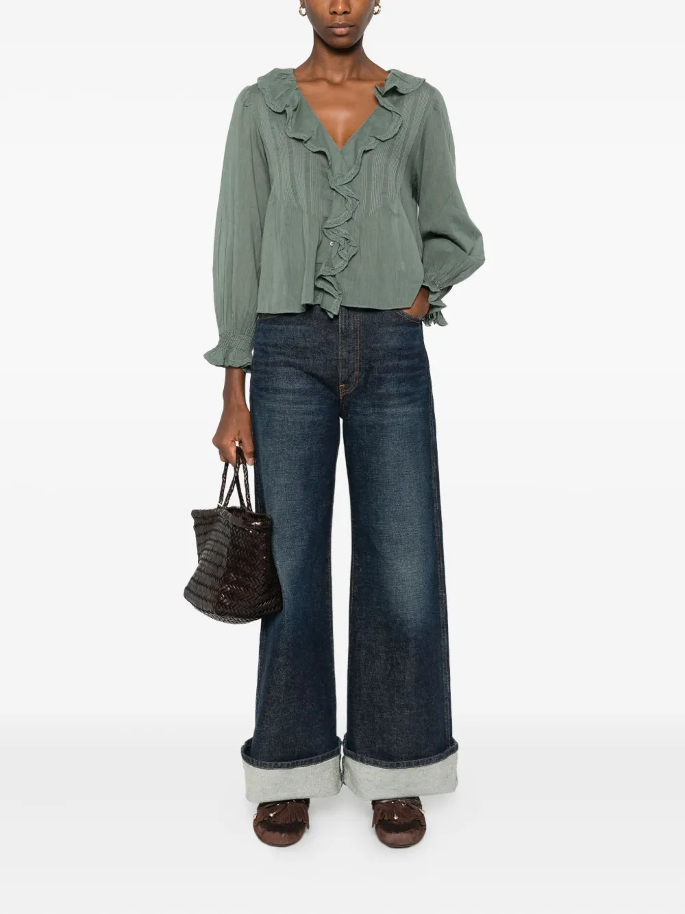 DÔEN ruffled blouse - Groen