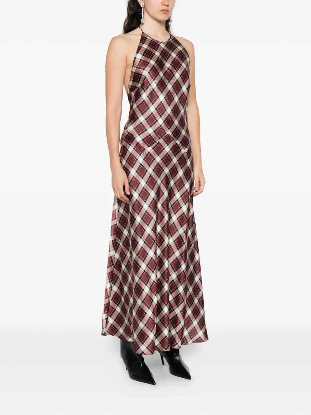 Doen Maxime Checked Maxi Dress In Brown