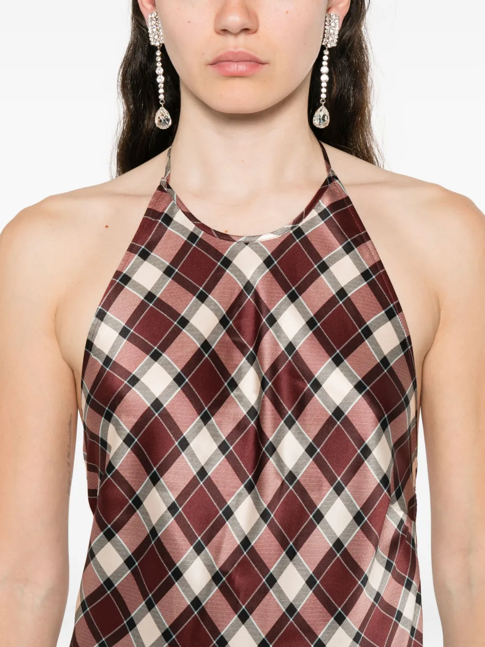 Doen Maxime Checked Maxi Dress In Brown