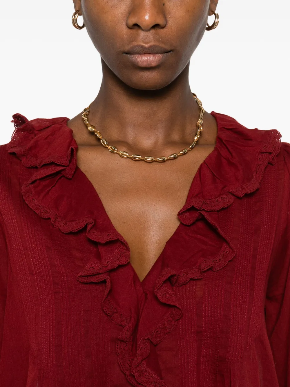 Doen Organic Cotton Ruffled Hardy Blouse In Gold