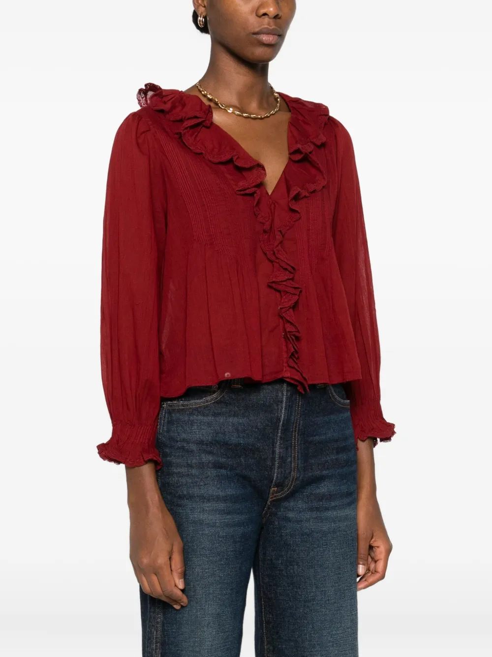 Doen Organic Cotton Ruffled Hardy Blouse In Gold