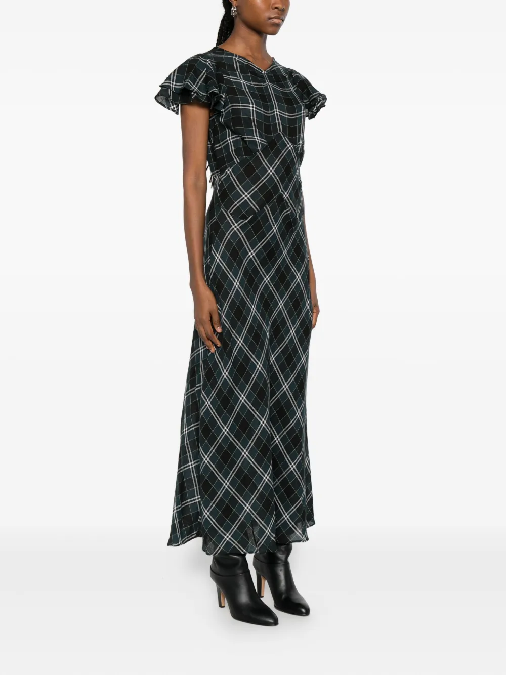 DEN Seraphine Checked Maxi Dress | Blue | FARFETCH
