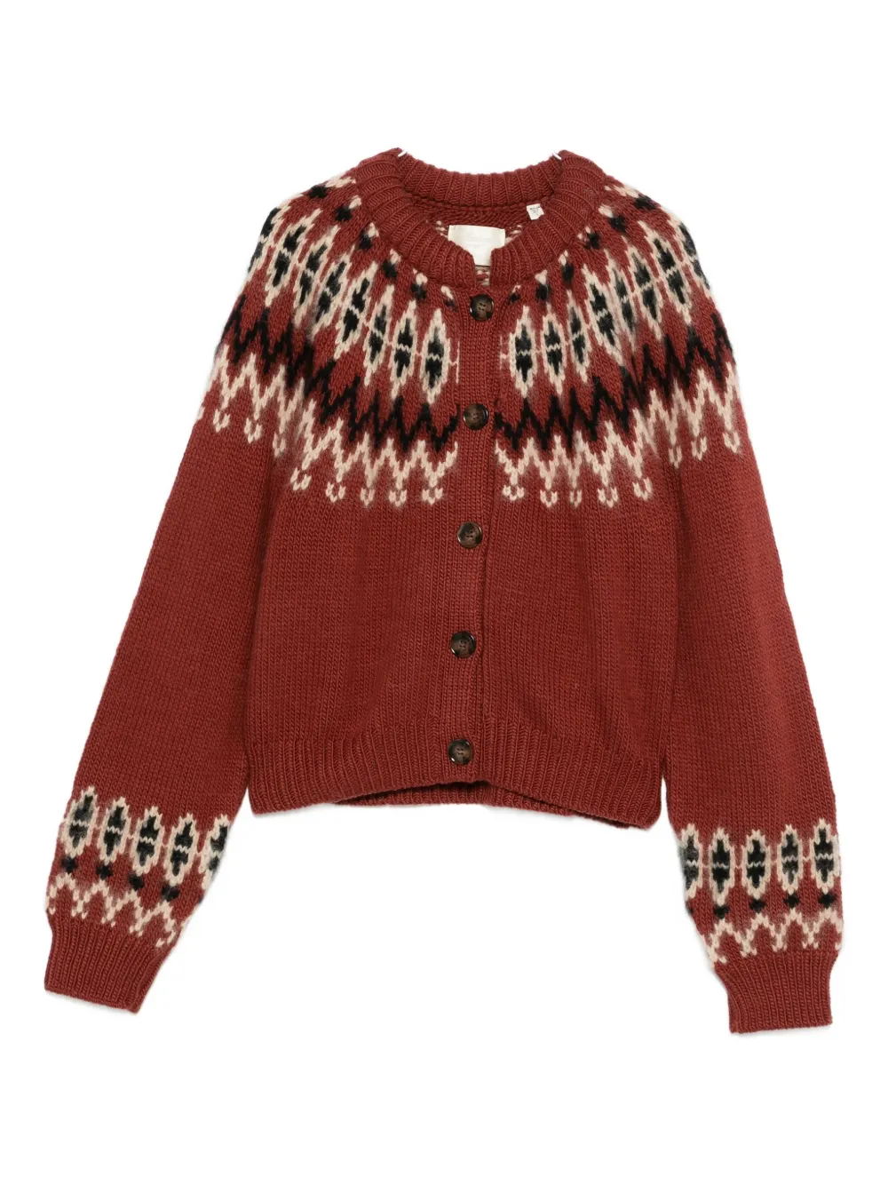 Doen Clarke Patterned-intarsia Cardigan In Brown