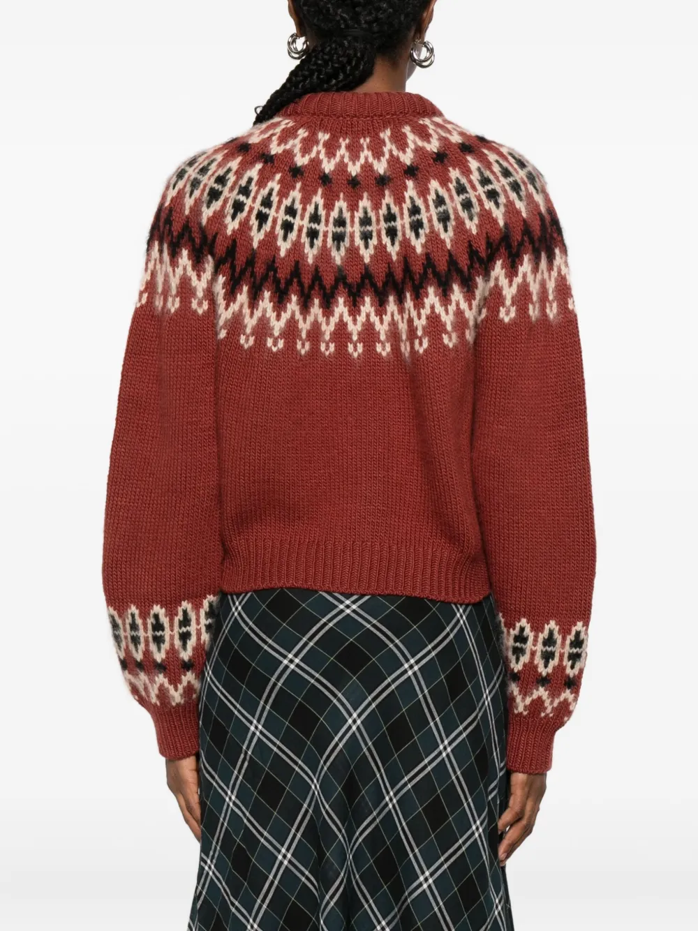 Doen Clarke Patterned-intarsia Cardigan In Brown