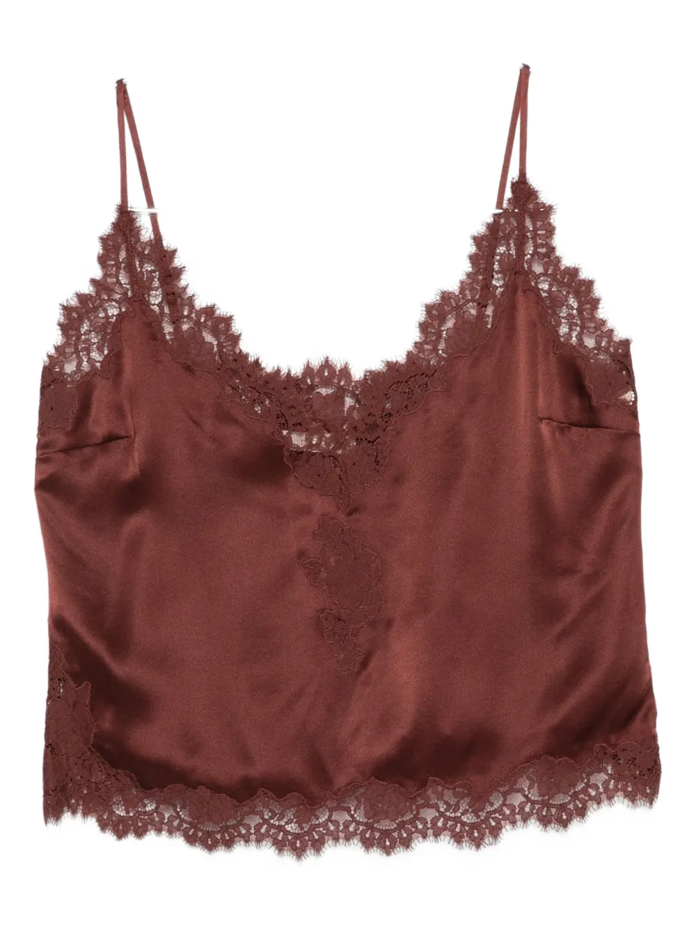 DÔEN lace-trimmed satin top | Brown | Image 1