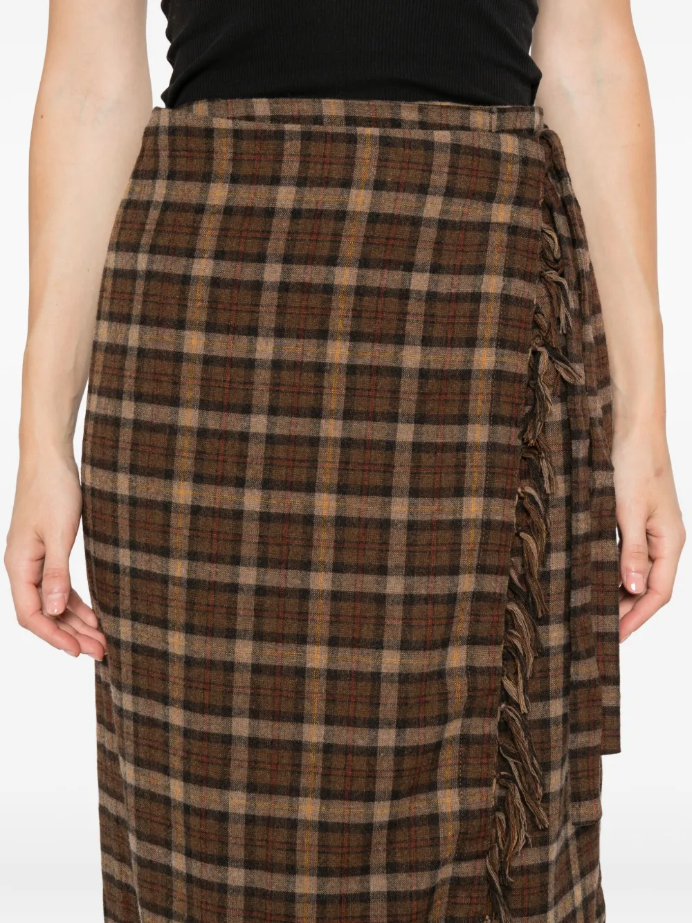 Doen Saskia Checked Midi Skirt In Brown