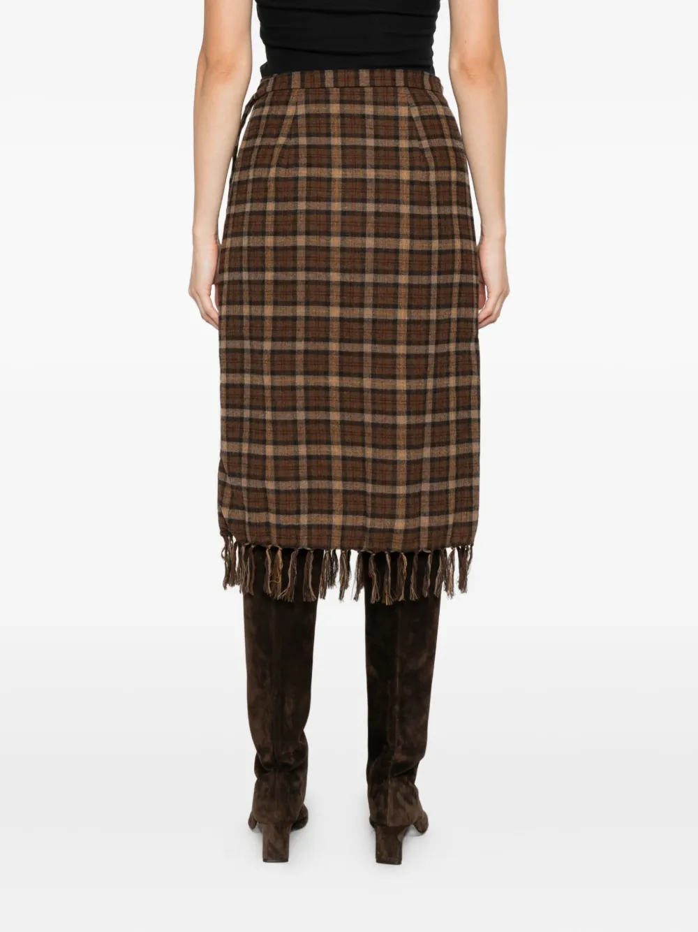Doen Saskia Checked Midi Skirt In Brown