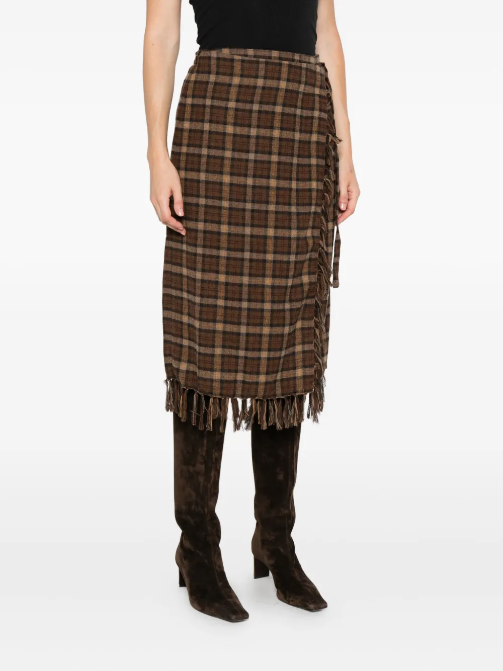 Doen Saskia Checked Midi Skirt In Brown