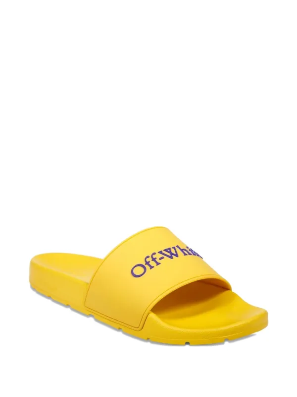 Off White Men's Slides Yellow Off-White Kids Logo-print