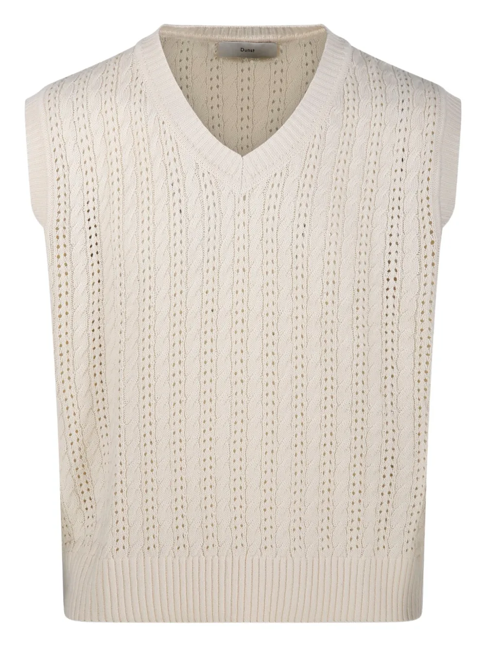 DUNST cable-knit V-neck waistcoat | Neutrals | Image 1