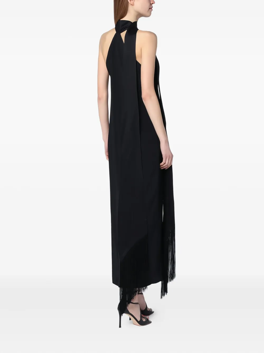 Taller Marmo Maxi-jurk met halternek en franje Zwart