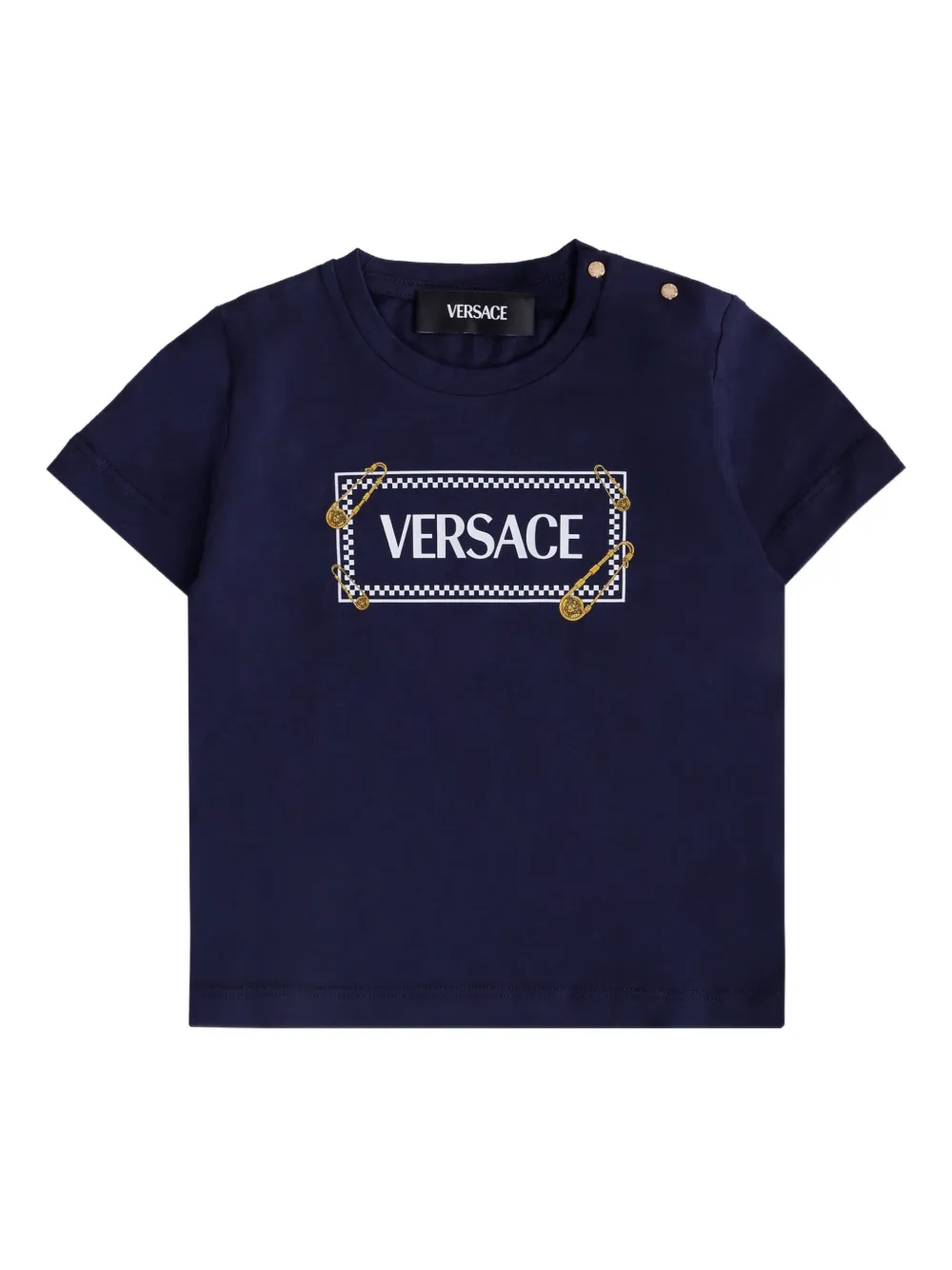 Versace Kids safety-pin logo T-shirt Blauw