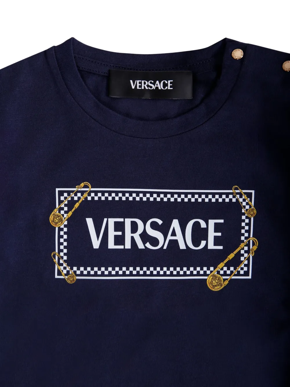 Versace Kids safety-pin logo T-shirt Blauw