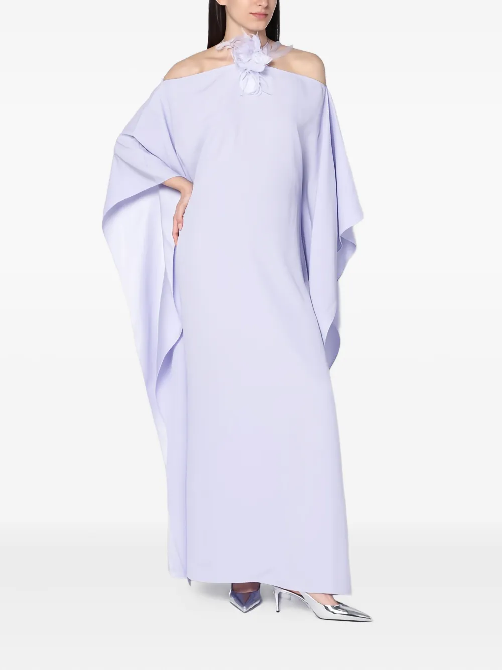 Taller Marmo Off-shoulder maxi-jurk verfraaid met veren Paars