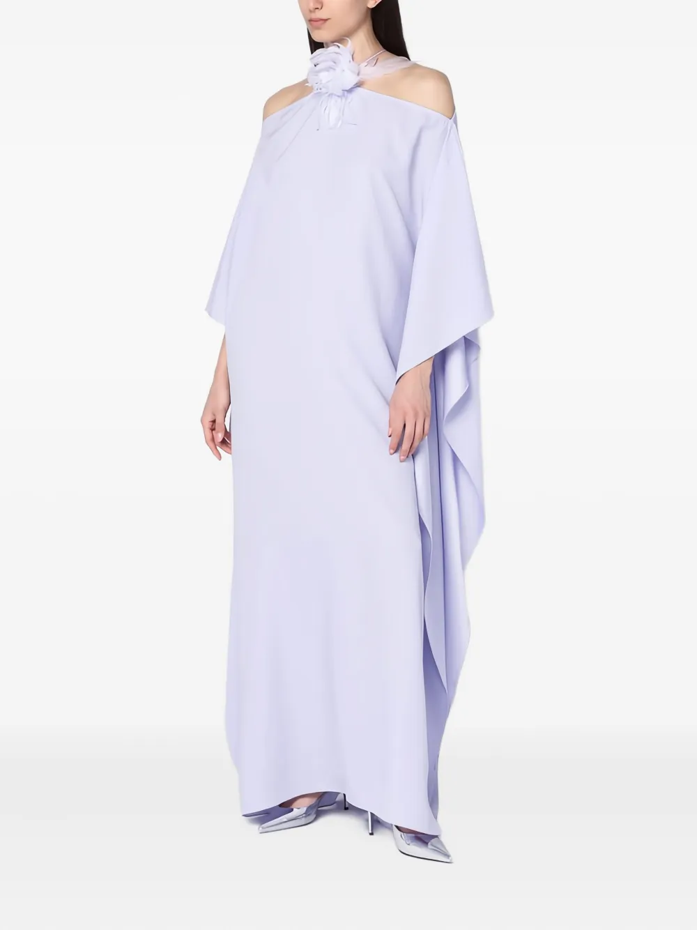 Taller Marmo Off-shoulder maxi-jurk verfraaid met veren - Paars
