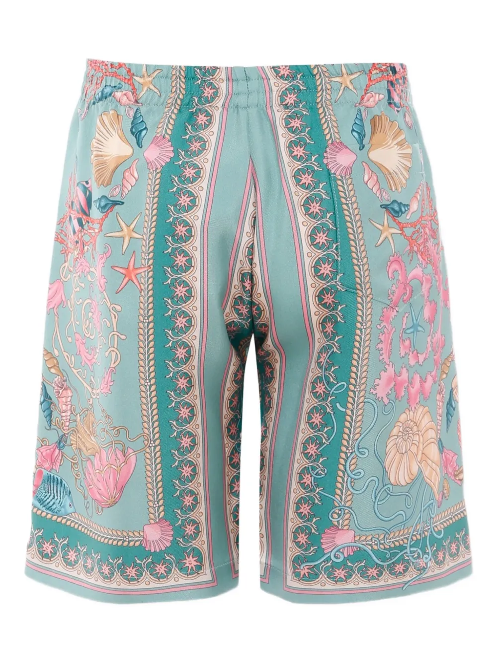 Versace Kids seashell-patterned silk shorts Blauw