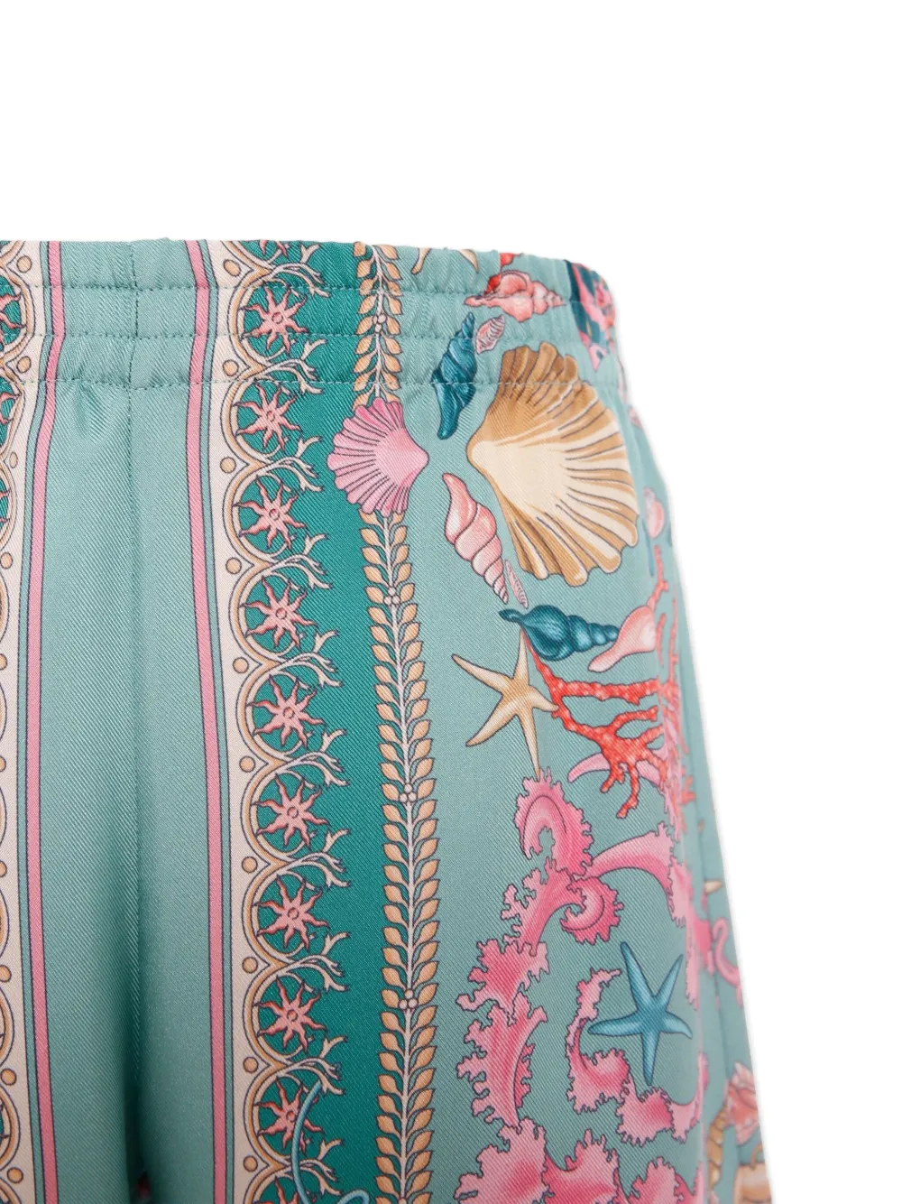 Versace Kids seashell-patterned silk shorts Blauw