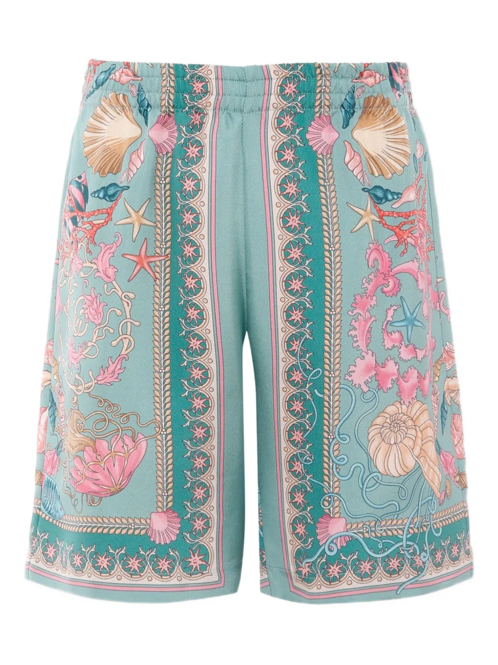 Versace Kids seashell-patterned silk shorts Blauw